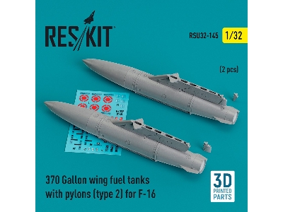 370 Gallon Wing Fuel Tanks With Pylons (Type 2) For F-16 (2pcs) (3d Printed) - zdjęcie 1