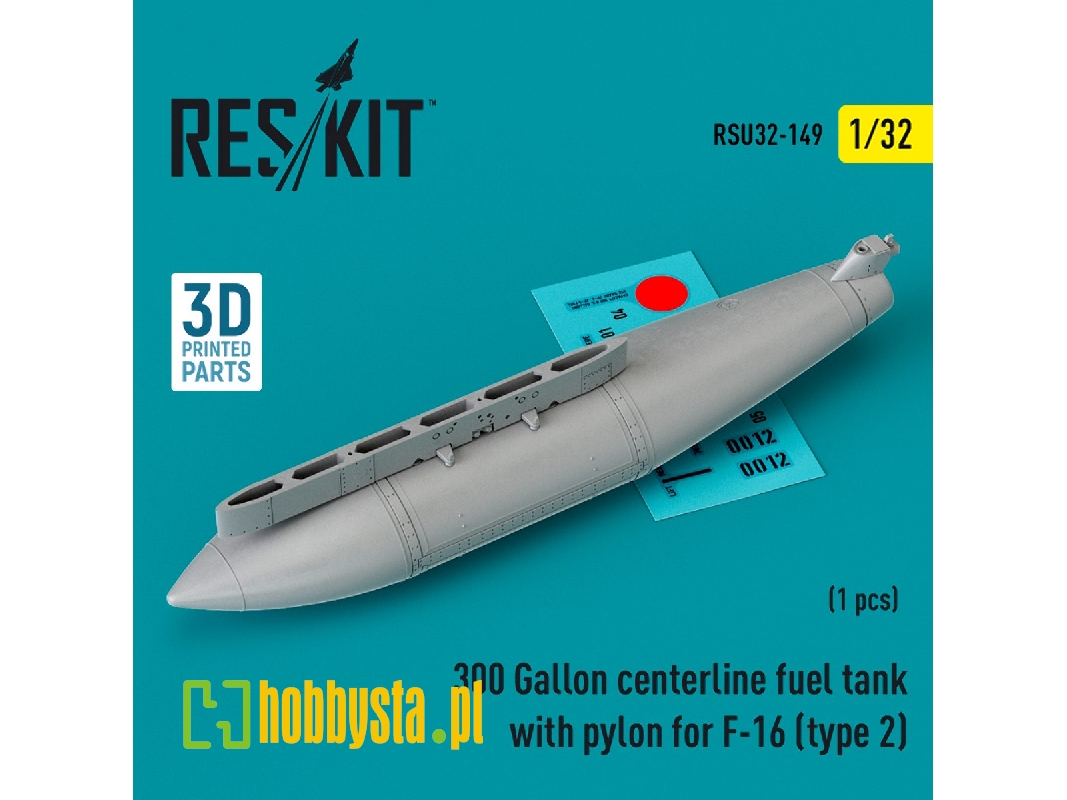 300 Gallon Centerline Fuel Tank With Pylon For F-16 (Type 2) (1pc) (3d Printed) - zdjęcie 1