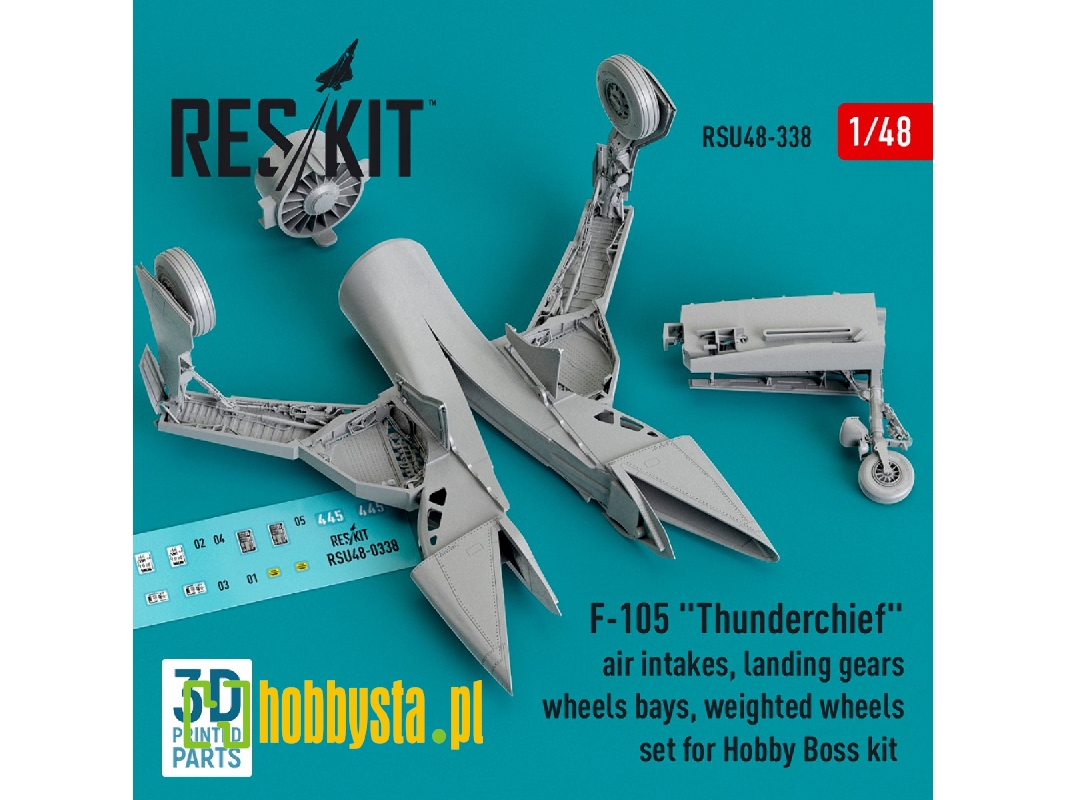 F-105 'thunderchief' Air Intakes, Landing Gears With Wheels Bays And Weighted Wheels Set For Hobby Boss Kit (3d Printed) - zdję F-105 'thunderchief' Air Intakes, Landing Gears With Wheels Bays And Weighted Wheels Set For Hobby Boss Kit (3d Printed) - zdję