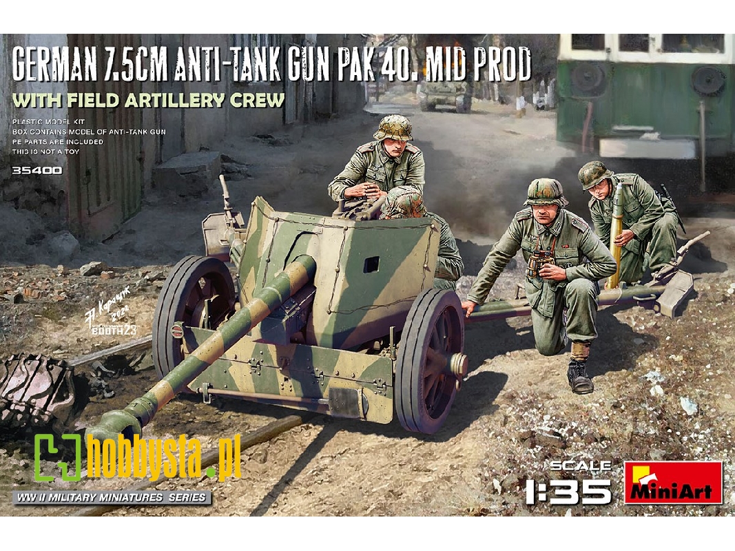 German 7.5cm Anti-tank Gun Pak 40. Mid Prod. With Field Artillery Crew - zdjęcie 1 German 7.5cm Anti-tank Gun Pak 40. Mid Prod. With Field Artillery Crew - zdjęcie 1