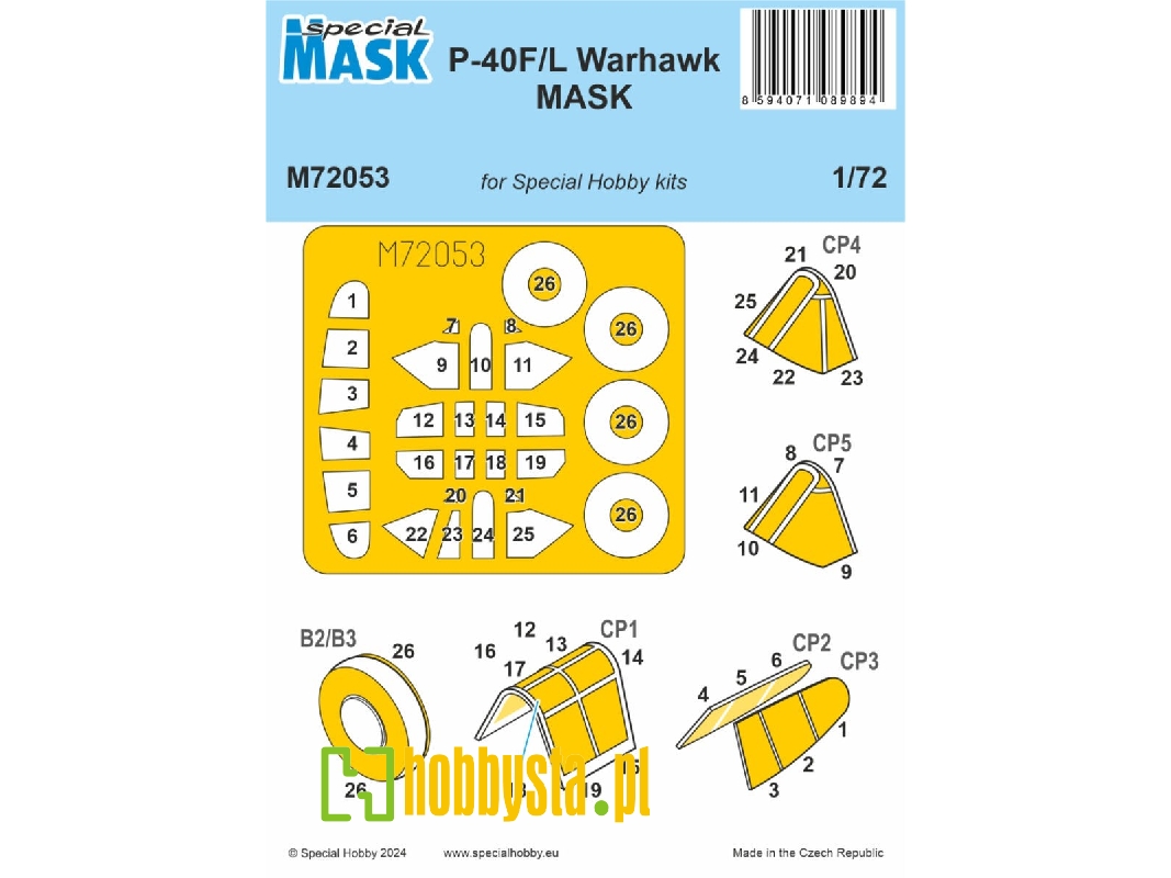 P-40f/L Warhawk Mask (For Special Hobby Kits) - zdjęcie 1 P-40f/L Warhawk Mask (For Special Hobby Kits) - zdjęcie 1