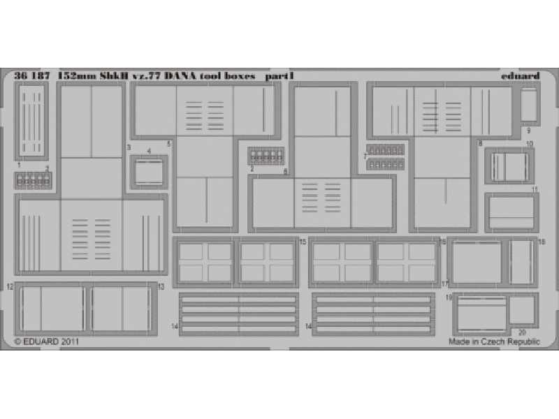 152mm ShkH vz.77 DANA tool boxes 1/35 - Hobby Boss - blaszki - zdjęcie 1 152mm ShkH vz.77 DANA tool boxes 1/35 - Hobby Boss - blaszki - zdjęcie 1