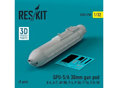 Gpu-5/A 30mm Gun Pod (1pc) (A-4, A-7, Av-8b, F-4, F-5a, F-16, F/A-18) (3d Printed) - zdjęcie 1