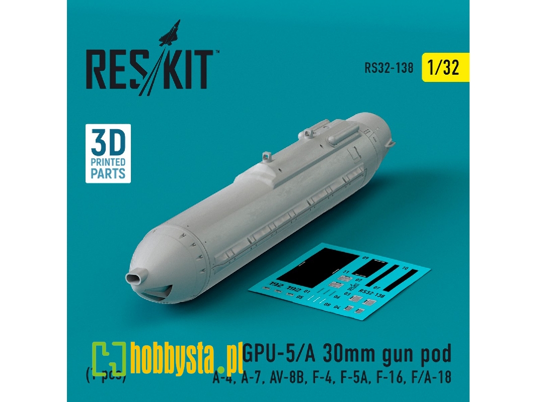 Gpu-5/A 30mm Gun Pod (1pc) (A-4, A-7, Av-8b, F-4, F-5a, F-16, F/A-18) (3d Printed) - zdjęcie 1 Gpu-5/A 30mm Gun Pod (1pc) (A-4, A-7, Av-8b, F-4, F-5a, F-16, F/A-18) (3d Printed) - zdjęcie 1