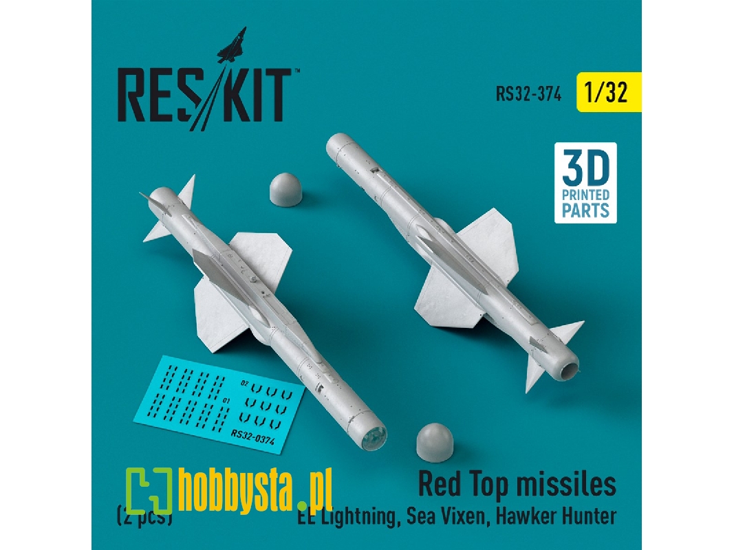 Red Top Missiles (2pcs) (Ee Lightning, Sea Vixen, Hawker Hunter) (3d Printed) - zdjęcie 1 Red Top Missiles (2pcs) (Ee Lightning, Sea Vixen, Hawker Hunter) (3d Printed) - zdjęcie 1