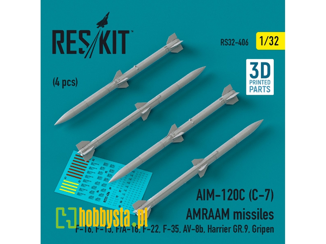 Aim-120c (C-7) Amraam Missiles (4pcs) (F-16, F-15, F/A-18, F-22, F-35, Av-8b, Harrier Gr.9, Gripen) (3d Printed) - zdjęcie 1 Aim-120c (C-7) Amraam Missiles (4pcs) (F-16, F-15, F/A-18, F-22, F-35, Av-8b, Harrier Gr.9, Gripen) (3d Printed) - zdjęcie 1