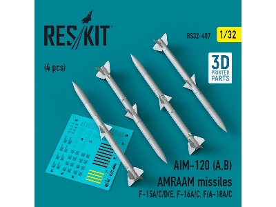 Aim-120 (A, B) Amraam Missiles (4pcs) (F-15a/C/D/E, F-16a/C, F/A-18a/C) (3d Printed) - zdjęcie 1