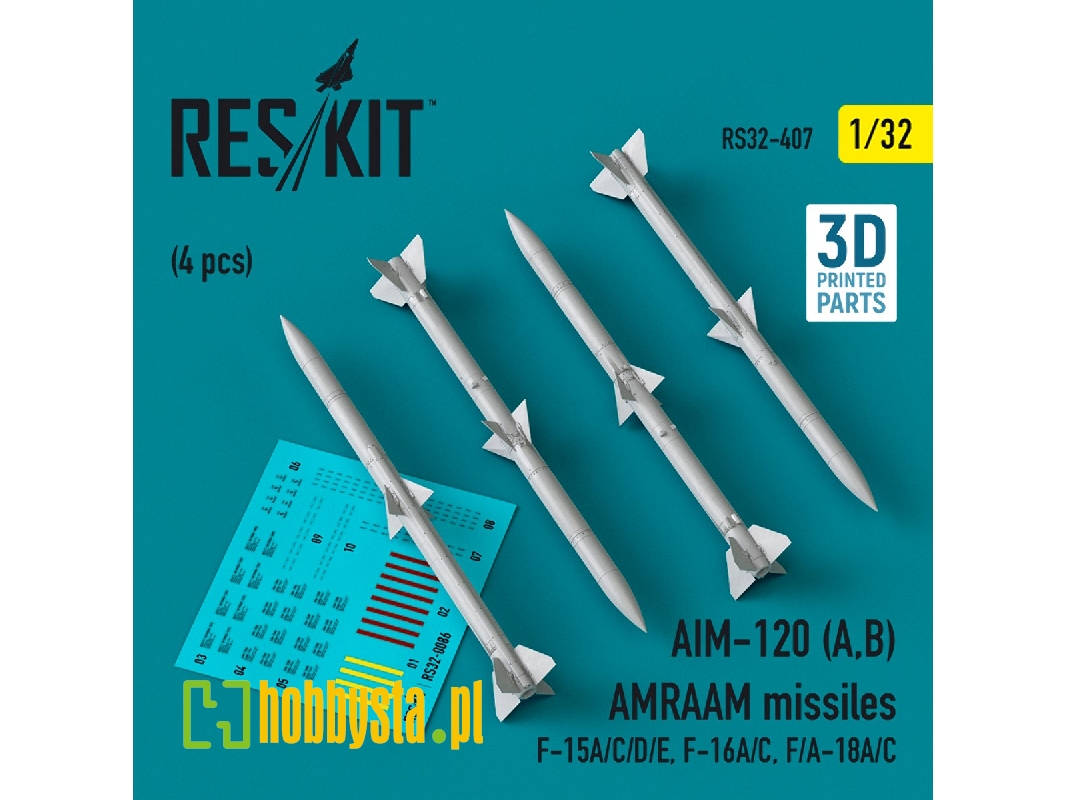 Aim-120 (A, B) Amraam Missiles (4pcs) (F-15a/C/D/E, F-16a/C, F/A-18a/C) (3d Printed) - zdjęcie 1 Aim-120 (A, B) Amraam Missiles (4pcs) (F-15a/C/D/E, F-16a/C, F/A-18a/C) (3d Printed) - zdjęcie 1
