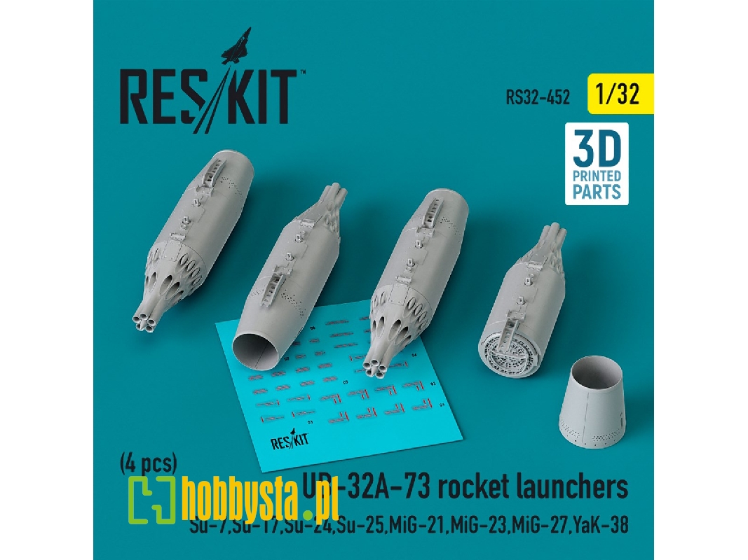 Ub-32a-73 Rocket Launchers (4pcs) (Su-7, Su-17, Su-24, Su-25, Mig-21, Mig-23, Mig-27, Yak-38) (3d Printed) - zdjęcie 1