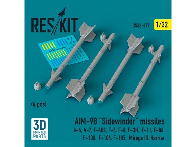 Aim-9b 'sidewinder' Missiles (4pcs) (A-4, A-7, F-4d1, F-4, F-8, F-3h, F-11, F-86, F-100, F-104, F-105, Mirage Iii, Harrier) (3d 