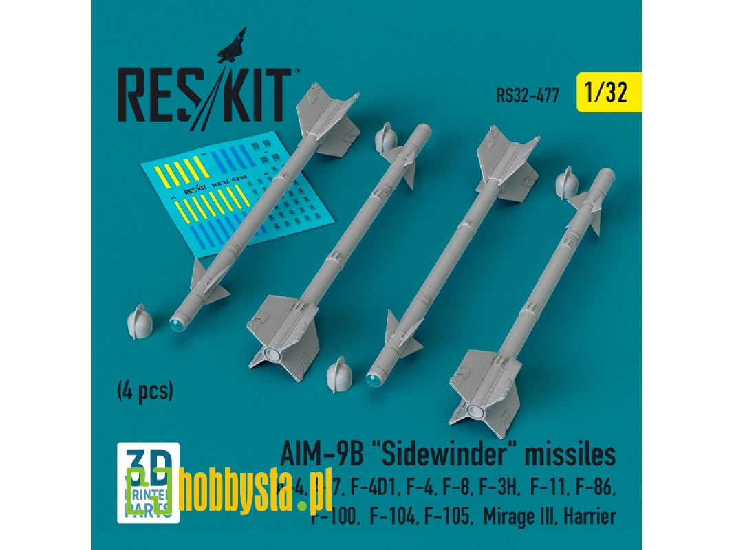 Aim-9b 'sidewinder' Missiles (4pcs) (A-4, A-7, F-4d1, F-4, F-8, F-3h, F-11, F-86, F-100, F-104, F-105, Mirage Iii, Harrier) (3d Aim-9b 'sidewinder' Missiles (4pcs) (A-4, A-7, F-4d1, F-4, F-8, F-3h, F-11, F-86, F-100, F-104, F-105, Mirage Iii, Harrier) (3d