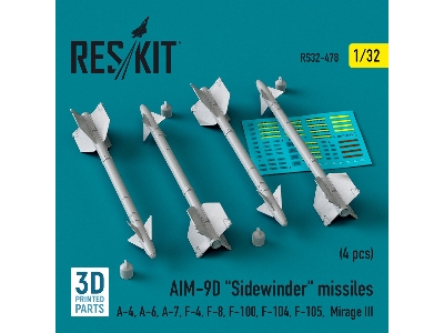 Aim-9d 'sidewinder' Missiles (4pcs) (A-4, A-6, A-7, F-4, F-8, F-100, F-104, F-105, Mirage Iii) (3d Printed) - zdjęcie 1
