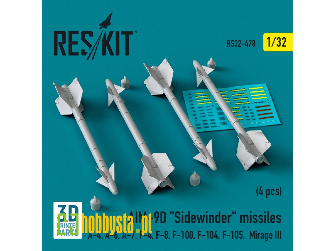 Aim-9d 'sidewinder' Missiles (4pcs) (A-4, A-6, A-7, F-4, F-8, F-100, F-104, F-105, Mirage Iii) (3d Printed) - zdjęcie 1 Aim-9d 'sidewinder' Missiles (4pcs) (A-4, A-6, A-7, F-4, F-8, F-100, F-104, F-105, Mirage Iii) (3d Printed) - zdjęcie 1