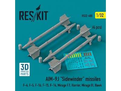 Aim-9j 'sidewinder' Missiles (4pcs) (F-4, F-5, F-16, F-15, F-14, Mirage F.1, Harrier, Mirage Iii, Hawk) (3d Printed) - zdjęcie 