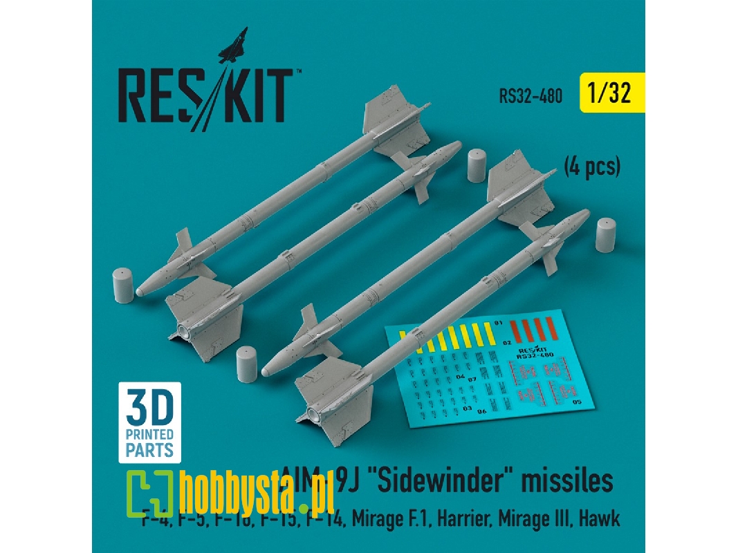 Aim-9j 'sidewinder' Missiles (4pcs) (F-4, F-5, F-16, F-15, F-14, Mirage F.1, Harrier, Mirage Iii, Hawk) (3d Printed) - zdjęcie Aim-9j 'sidewinder' Missiles (4pcs) (F-4, F-5, F-16, F-15, F-14, Mirage F.1, Harrier, Mirage Iii, Hawk) (3d Printed) - zdjęcie
