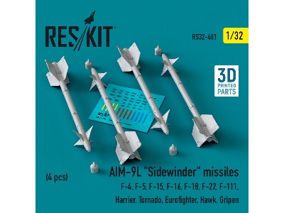 Aim-9l 'sidewinder' Missiles (4pcs) (F-4, F-5, F-15, F-16, F-18, F-22, F-111, Harrier, Tornado, Eurofighter, Hawk, Gripen) (3d P