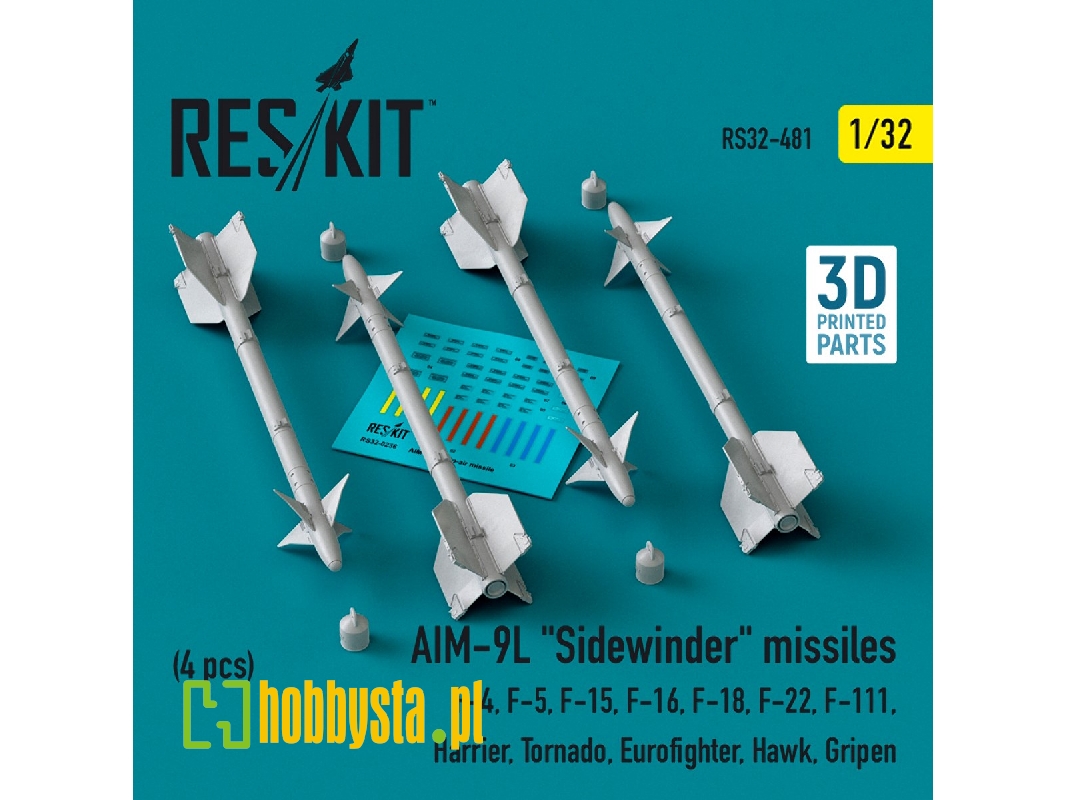 Aim-9l 'sidewinder' Missiles (4pcs) (F-4, F-5, F-15, F-16, F-18, F-22, F-111, Harrier, Tornado, Eurofighter, Hawk, Gripen) (3d P Aim-9l 'sidewinder' Missiles (4pcs) (F-4, F-5, F-15, F-16, F-18, F-22, F-111, Harrier, Tornado, Eurofighter, Hawk, Gripen) (3d P