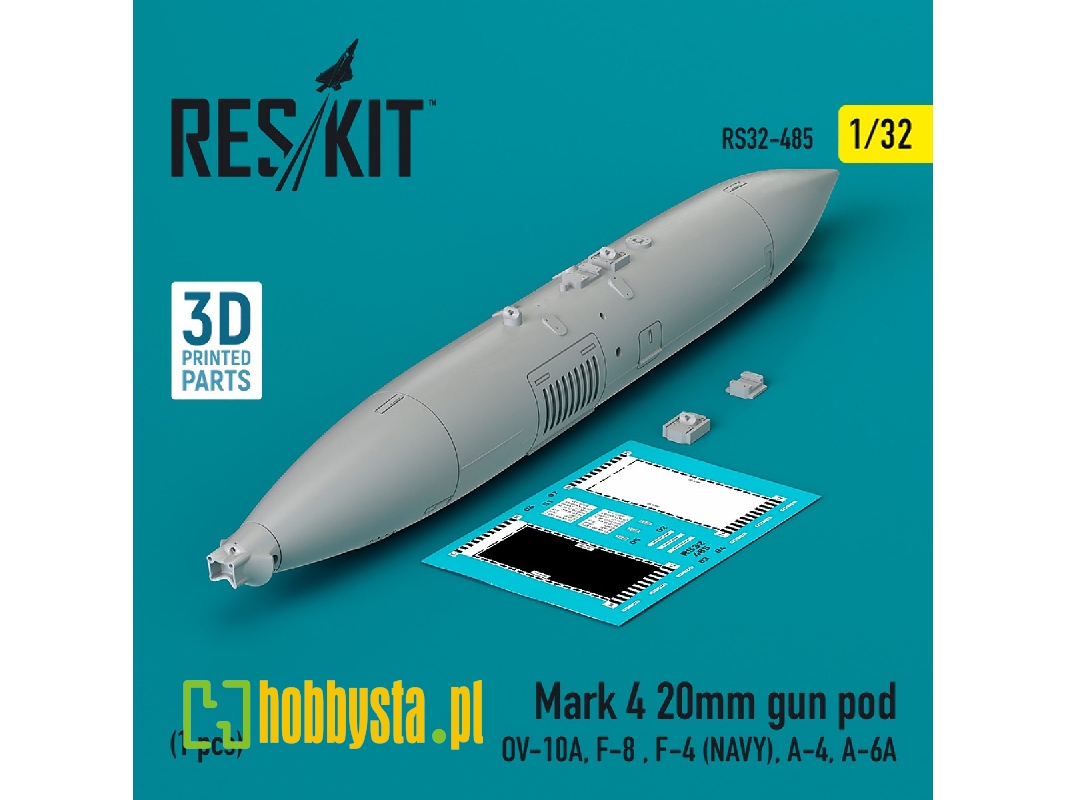 Mark 4 20mm Gun Pod (1pc) (Ov-10a, F-8, F-4 (Usn), A-4, A-6a) (3d Printed) - zdjęcie 1