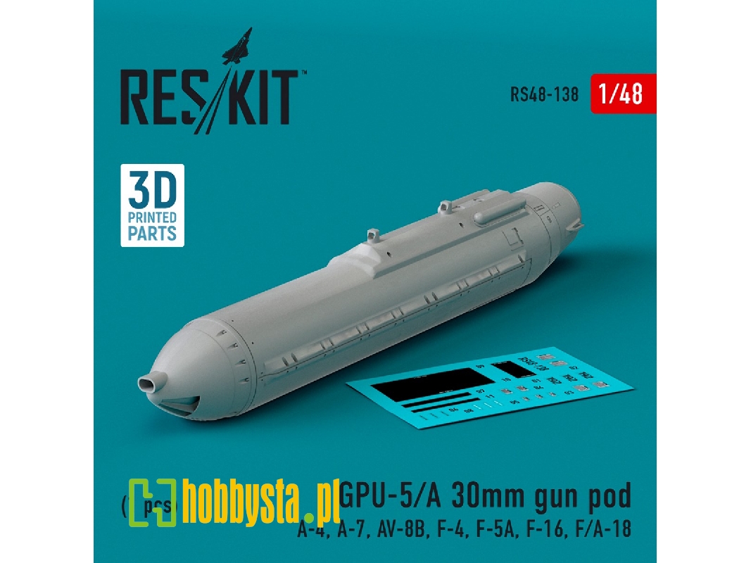 Gpu-5/A 30mm Gun Pod (1pc) (A-4, A-7, Av-8b, F-4, F-5a, F-16, F/A-18) (3d Printed) - zdjęcie 1 Gpu-5/A 30mm Gun Pod (1pc) (A-4, A-7, Av-8b, F-4, F-5a, F-16, F/A-18) (3d Printed) - zdjęcie 1