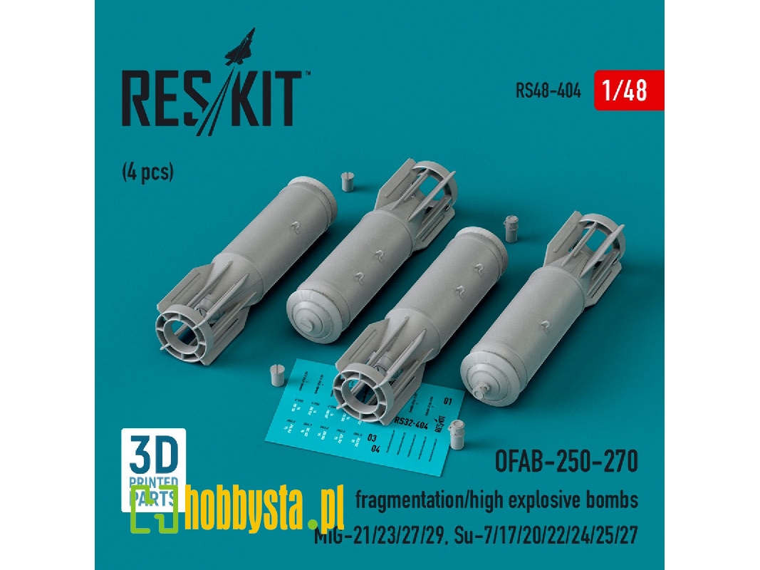 Ofab-250-270 Fragmentation/High Explosive Bombs (4pcs) (Mig-21/23/27/29, Su-7/17/20/22/24/25/27) (3d Printed) - zdjęcie 1 Ofab-250-270 Fragmentation/High Explosive Bombs (4pcs) (Mig-21/23/27/29, Su-7/17/20/22/24/25/27) (3d Printed) - zdjęcie 1