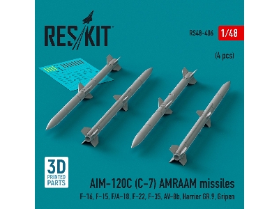 Aim-120c (C-7) Amraam Missiles (4pcs) (F-16, F-15, F/A-18, F-22, F-35, Av-8b, Harrier Gr.9, Gripen) (3d Printed) - zdjęcie 1