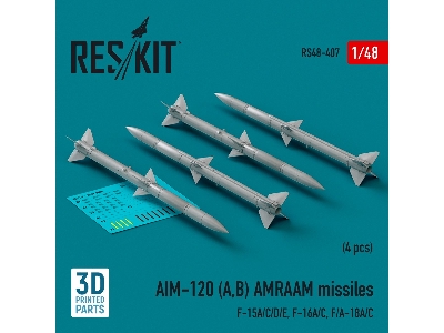 Aim-120 (A, B) Amraam Missiles (4pcs) (F-15a/C/D/E, F-16a/C, F/A-18a/C) (3d Printed) - zdjęcie 1