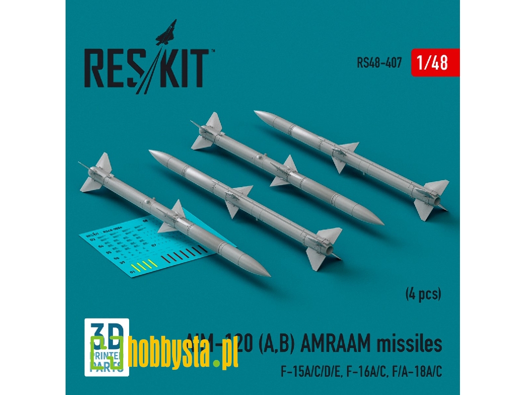 Aim-120 (A, B) Amraam Missiles (4pcs) (F-15a/C/D/E, F-16a/C, F/A-18a/C) (3d Printed) - zdjęcie 1 Aim-120 (A, B) Amraam Missiles (4pcs) (F-15a/C/D/E, F-16a/C, F/A-18a/C) (3d Printed) - zdjęcie 1