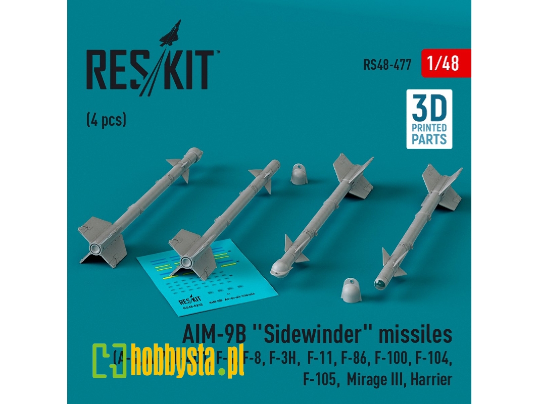 Aim-9b 'sidewinder' Missiles (4pcs) (A-4, A-7, F-4d1, F-4, F-8, F-3h, F-11, F-86,f-100, F-104, F-105, Mirage Iii, Harrier) (3d P Aim-9b 'sidewinder' Missiles (4pcs) (A-4, A-7, F-4d1, F-4, F-8, F-3h, F-11, F-86,f-100, F-104, F-105, Mirage Iii, Harrier) (3d P