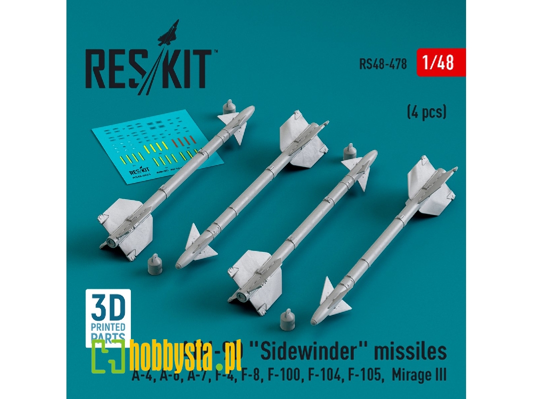 Aim-9d 'sidewinder' Missiles (4pcs) (A-4, A-6, A-7, F-4, F-8, F-100, F-104, F-105, Mirage Iii) (3d Printed) - zdjęcie 1 Aim-9d 'sidewinder' Missiles (4pcs) (A-4, A-6, A-7, F-4, F-8, F-100, F-104, F-105, Mirage Iii) (3d Printed) - zdjęcie 1