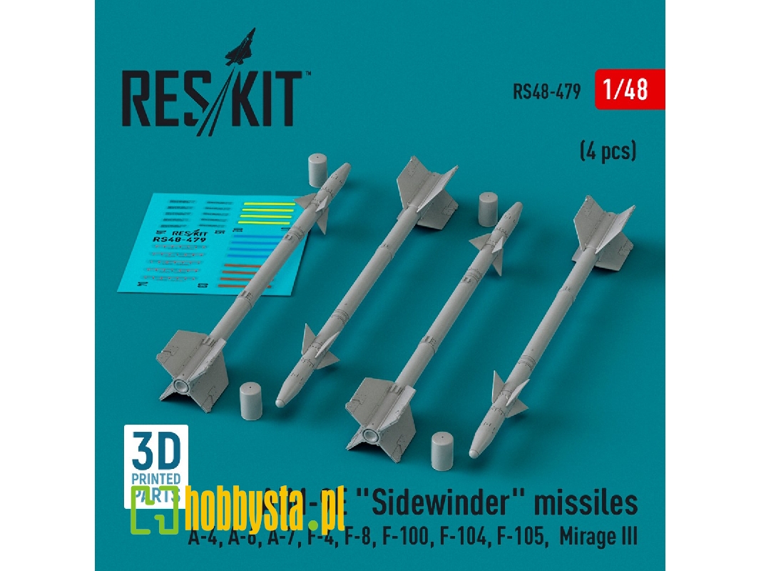 Aim-9e 'sidewinder' Missiles (4pcs) (A-4, A-6, A-7, F-4, F-8, F-100, F-104, F-105, Mirage Iii) (3d Printed) - zdjęcie 1