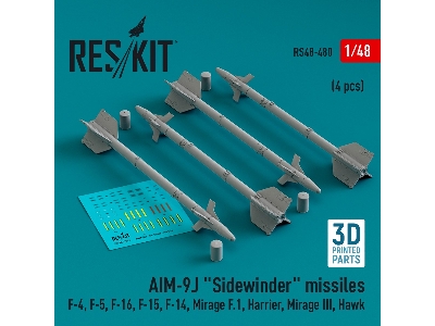Aim-9j 'sidewinder' Missiles (4pcs) (F-4, F-5, F-16, F-15, F-14, Mirage F.1, Harrier, Mirage Iii, Hawk) (3d Printed) - zdjęcie 