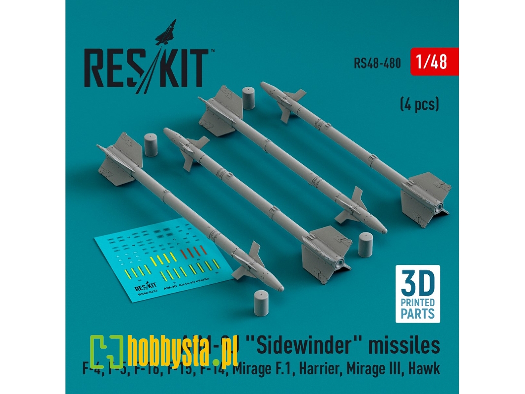 Aim-9j 'sidewinder' Missiles (4pcs) (F-4, F-5, F-16, F-15, F-14, Mirage F.1, Harrier, Mirage Iii, Hawk) (3d Printed) - zdjęcie Aim-9j 'sidewinder' Missiles (4pcs) (F-4, F-5, F-16, F-15, F-14, Mirage F.1, Harrier, Mirage Iii, Hawk) (3d Printed) - zdjęcie