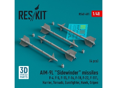 Aim-9l 'sidewinder' Missiles (4pcs) (F-4, F-5, F-15, F-16, F-18, F-22, F-111, Harrier, Tornado, Eurofighter, Hawk, Gripen) (3d P