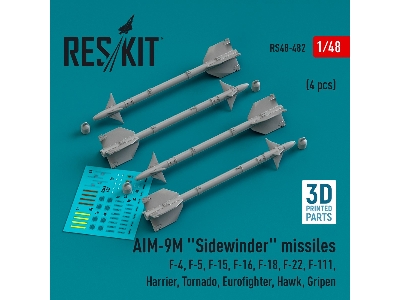 Aim-9m 'sidewinder' Missiles (4pcs) (F-4, F-5, F-15, F-16, F-18, F-22, F-111, Harrier, Tornado, Eurofighter, Hawk, Gripen) (3d P
