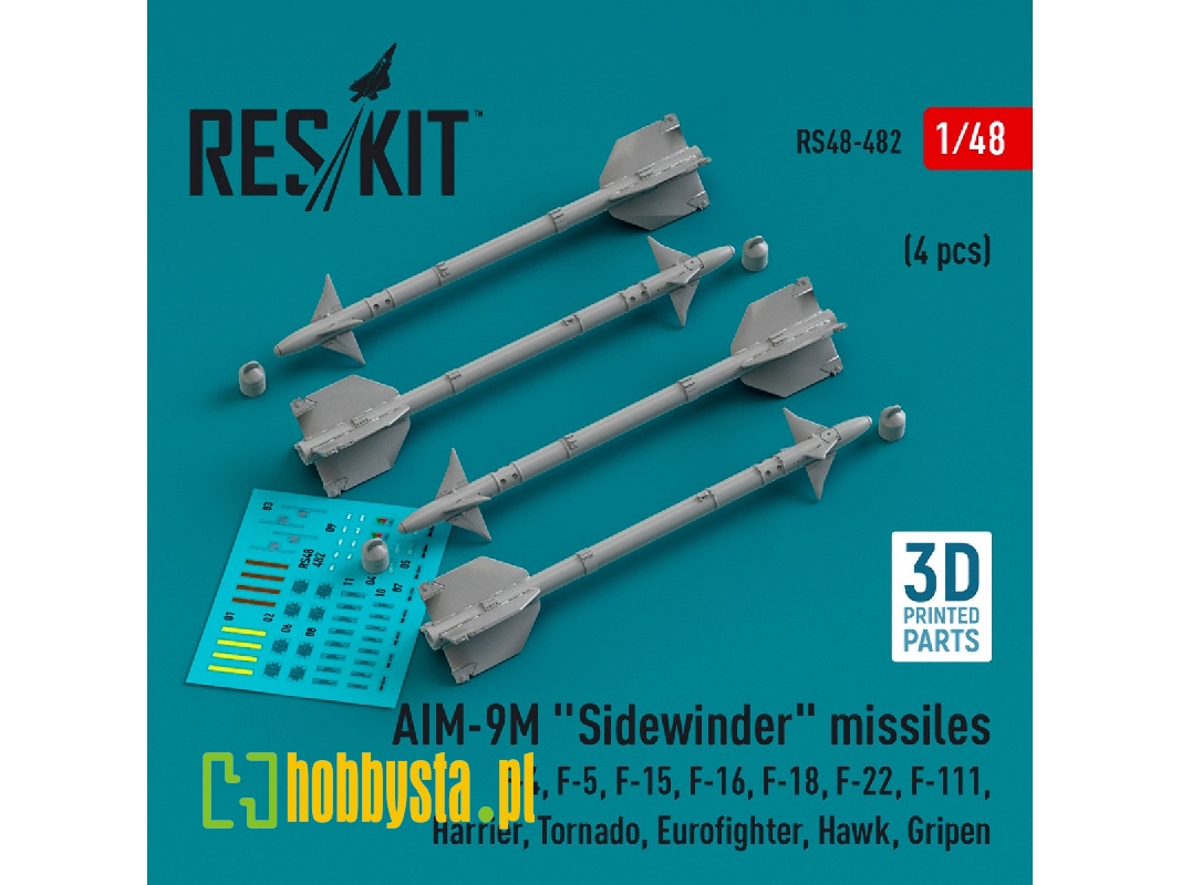Aim-9m 'sidewinder' Missiles (4pcs) (F-4, F-5, F-15, F-16, F-18, F-22, F-111, Harrier, Tornado, Eurofighter, Hawk, Gripen) (3d P