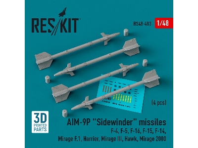 Aim-9p 'sidewinder' Missiles (4pcs) (F-4, F-5, F-16, F-15, F-14, Mirage F.1, Harrier, Mirage Iii, Hawk, Mirage 2000) (3d Printed
