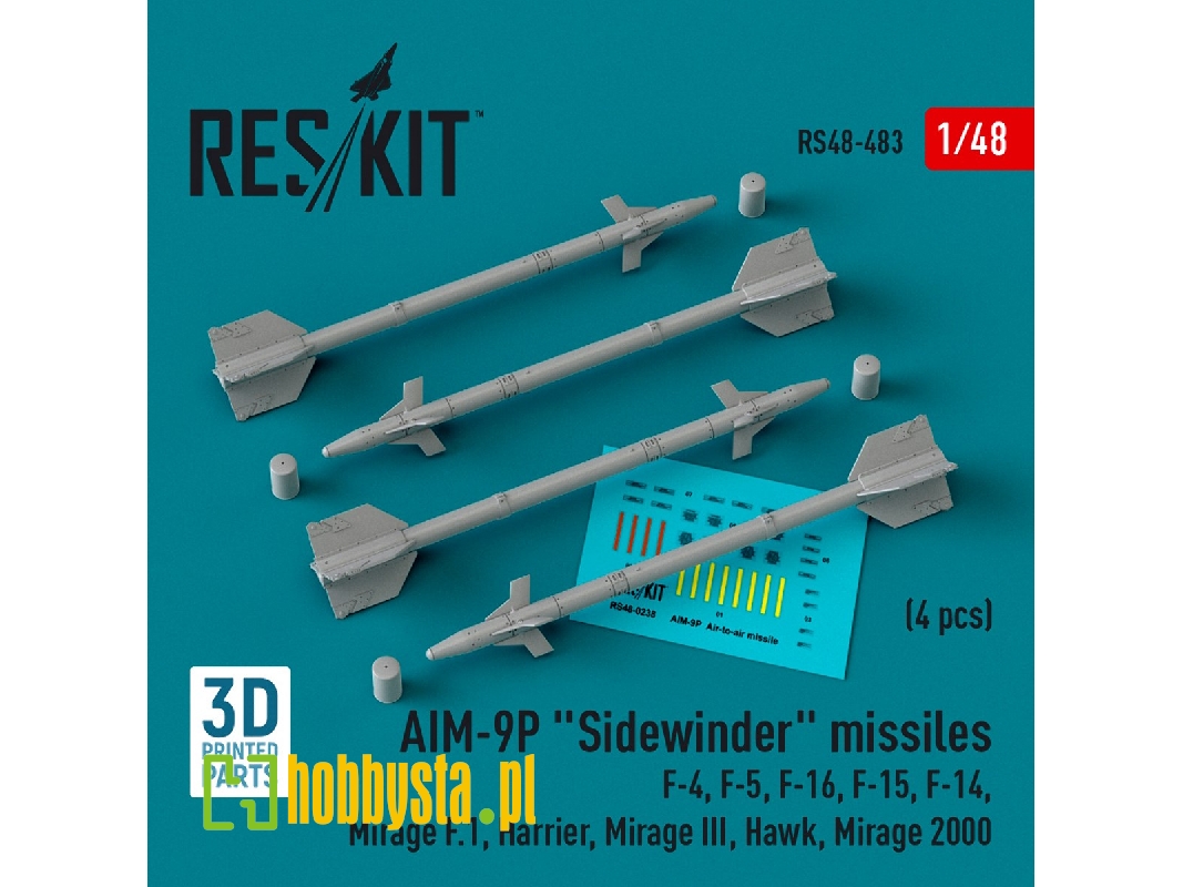 Aim-9p 'sidewinder' Missiles (4pcs) (F-4, F-5, F-16, F-15, F-14, Mirage F.1, Harrier, Mirage Iii, Hawk, Mirage 2000) (3d Printed Aim-9p 'sidewinder' Missiles (4pcs) (F-4, F-5, F-16, F-15, F-14, Mirage F.1, Harrier, Mirage Iii, Hawk, Mirage 2000) (3d Printed