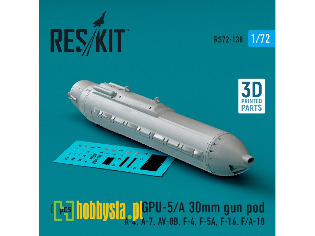 Gpu-5/A 30mm Gun Pod (1pc) (A-4, A-7, Av-8b, F-4, F-5a, F-16, F/A-18) (3d Printed) - zdjęcie 1 Gpu-5/A 30mm Gun Pod (1pc) (A-4, A-7, Av-8b, F-4, F-5a, F-16, F/A-18) (3d Printed) - zdjęcie 1