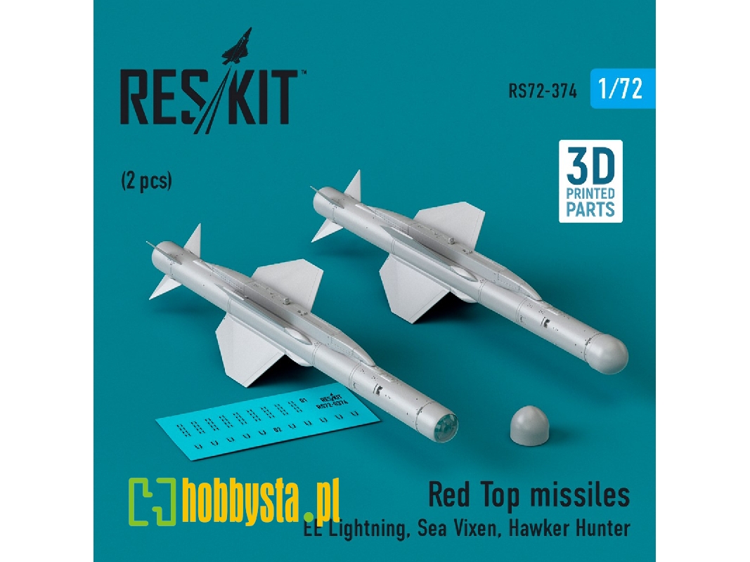 Red Top Missiles (2pcs) (Ee Lightning, Sea Vixen, Hawker Hunter) (3d Printed) - zdjęcie 1 Red Top Missiles (2pcs) (Ee Lightning, Sea Vixen, Hawker Hunter) (3d Printed) - zdjęcie 1