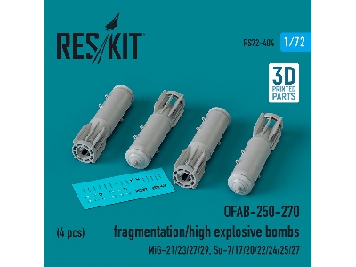 Ofab-250-270 Fragmentation/High Explosive Bombs (4pcs) (Mig-21/23/27/29, Su-7/17/20/22/24/25/27) (3d Printed) - zdjęcie 1