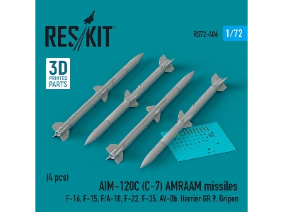 Aim-120c (C-7) Amraam Missiles (4pcs) (F-16, F-15, F/A-18, F-22, F-35, Av-8b, Harrier Gr.9, Gripen) (3d Printed) - zdjęcie 1