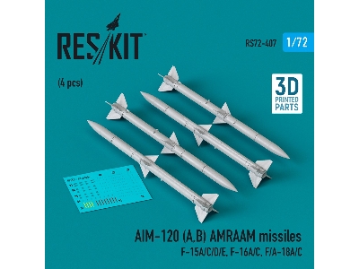 Aim-120 (A, B) Amraam Missiles (4pcs) (F-15a/C/D/E, F-16a/C, F/A-18a/C) (3d Printed) - zdjęcie 1