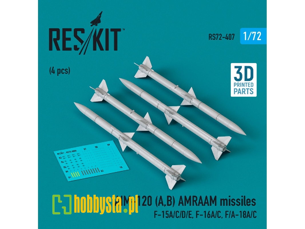 Aim-120 (A, B) Amraam Missiles (4pcs) (F-15a/C/D/E, F-16a/C, F/A-18a/C) (3d Printed) - zdjęcie 1 Aim-120 (A, B) Amraam Missiles (4pcs) (F-15a/C/D/E, F-16a/C, F/A-18a/C) (3d Printed) - zdjęcie 1