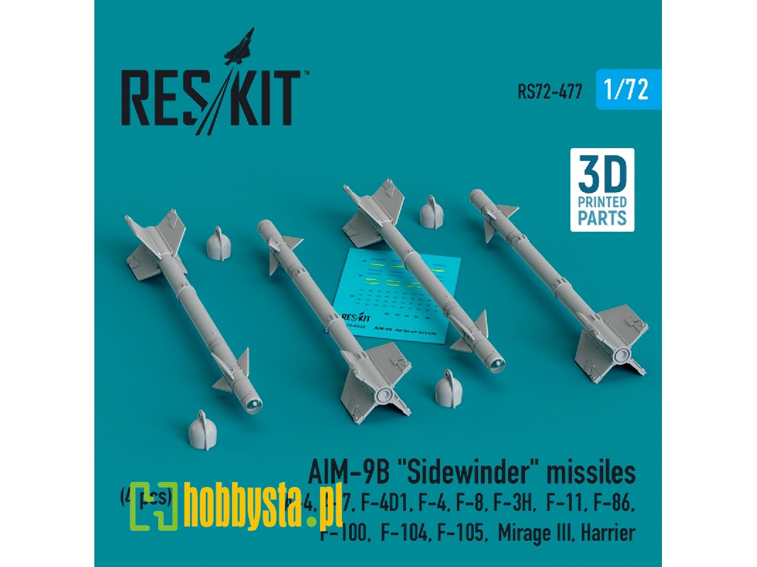 Aim-9b 'sidewinder' Missiles (4pcs) (A-4, A-7, F-4d1, F-4, F-8, F-3h, F-11, F-86, F-100, F-104, F-105, Mirage Iii, Harrier) (3d Aim-9b 'sidewinder' Missiles (4pcs) (A-4, A-7, F-4d1, F-4, F-8, F-3h, F-11, F-86, F-100, F-104, F-105, Mirage Iii, Harrier) (3d