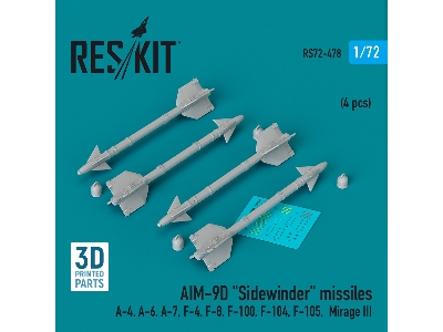 Aim-9d 'sidewinder' Missiles (4pcs) (A-4, A-6, A-7, F-4, F-8, F-100, F-104, F-105, Mirage Iii) (3d Printed) - zdjęcie 1