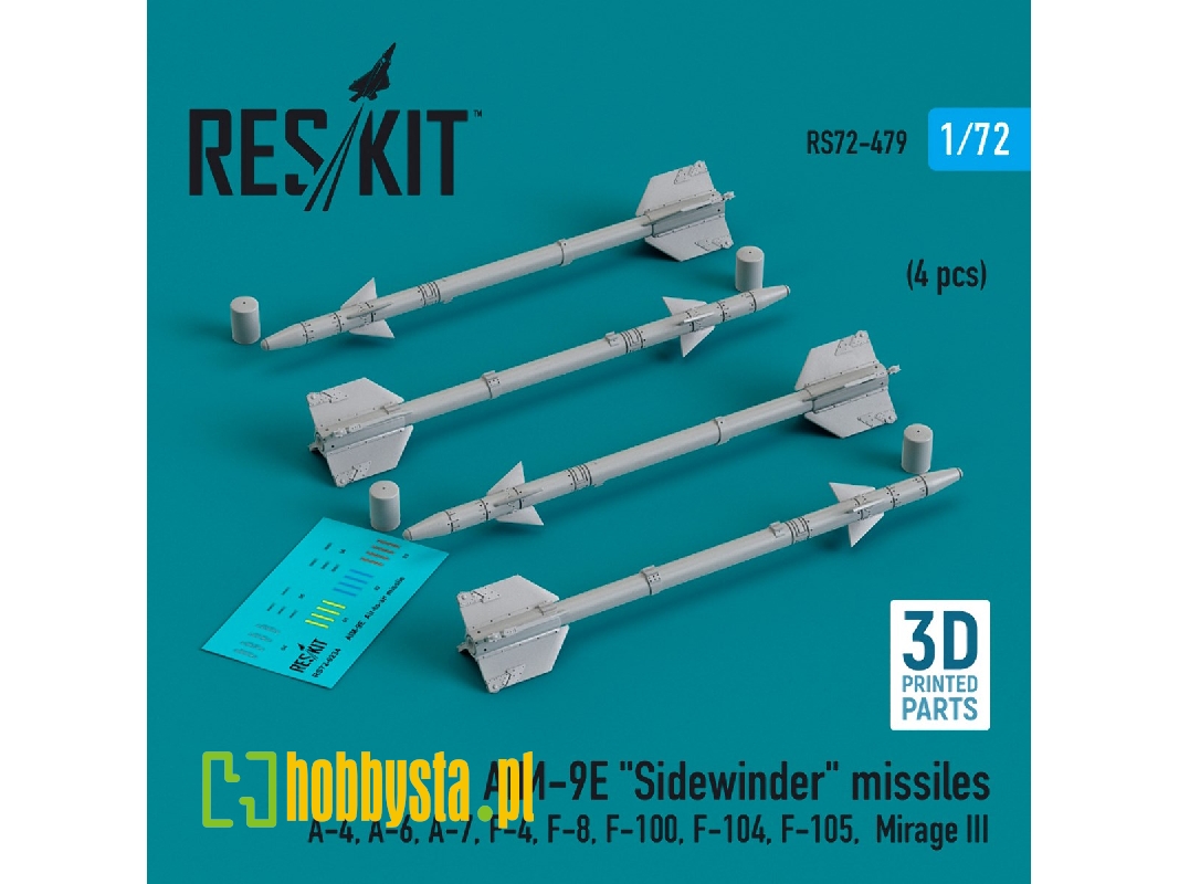 Aim-9e 'sidewinder' Missiles (4pcs) (A-4, A-6, A-7, F-4, F-8, F-100, F-104, F-105, Mirage Iii) (3d Printed) - zdjęcie 1 Aim-9e 'sidewinder' Missiles (4pcs) (A-4, A-6, A-7, F-4, F-8, F-100, F-104, F-105, Mirage Iii) (3d Printed) - zdjęcie 1