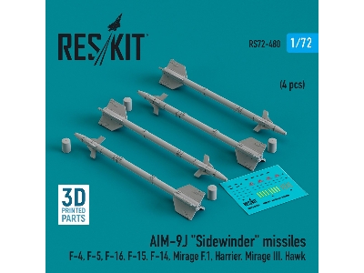 Aim-9j 'sidewinder' Missiles (4pcs) (F-4, F-5, F-16, F-15, F-14, Mirage F.1, Harrier, Mirage Iii, Hawk) (3d Printed) - zdjęcie 