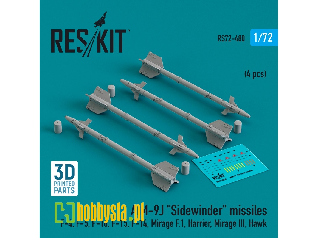 Aim-9j 'sidewinder' Missiles (4pcs) (F-4, F-5, F-16, F-15, F-14, Mirage F.1, Harrier, Mirage Iii, Hawk) (3d Printed) - zdjęcie Aim-9j 'sidewinder' Missiles (4pcs) (F-4, F-5, F-16, F-15, F-14, Mirage F.1, Harrier, Mirage Iii, Hawk) (3d Printed) - zdjęcie