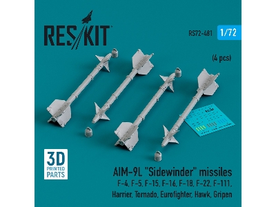 Aim-9l 'sidewinder' Missiles (4pcs) (F-4, F-5, F-15, F-16, F-18, F-22, F-111, Harrier, Tornado, Eurofighter, Hawk, Gripen) (3d P