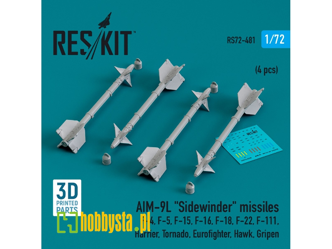 Aim-9l 'sidewinder' Missiles (4pcs) (F-4, F-5, F-15, F-16, F-18, F-22, F-111, Harrier, Tornado, Eurofighter, Hawk, Gripen) (3d P Aim-9l 'sidewinder' Missiles (4pcs) (F-4, F-5, F-15, F-16, F-18, F-22, F-111, Harrier, Tornado, Eurofighter, Hawk, Gripen) (3d P